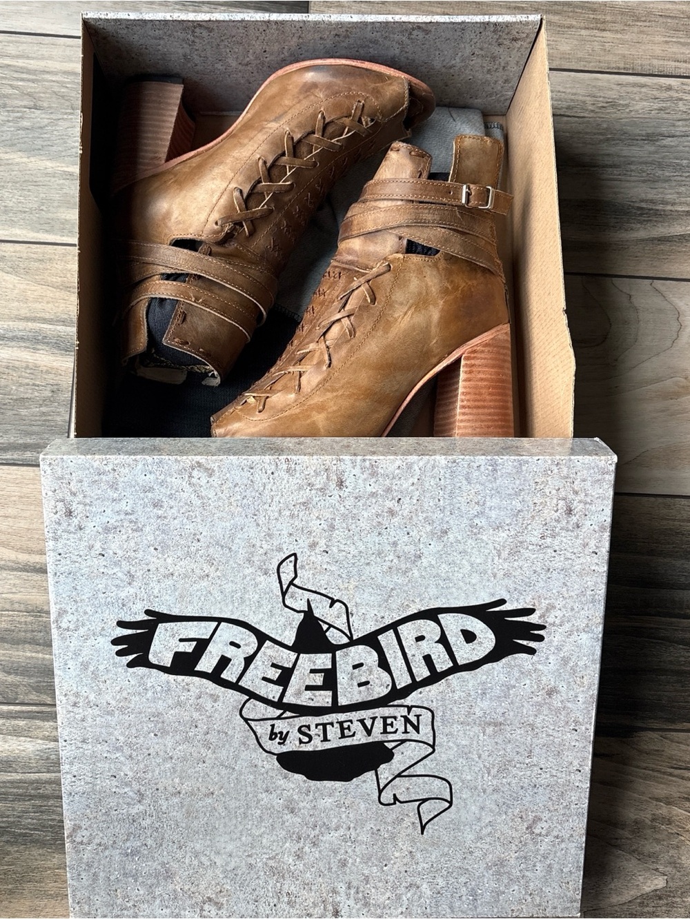 Freebird by Steven Brown Leather Lace-Up Wrap Strap Ankle Boots